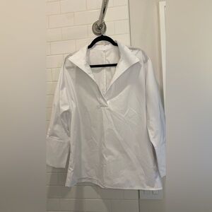 White Sailor Collar 3/4 Sleeve Oversized Button Down Shirt